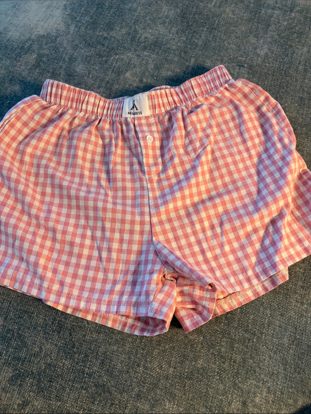 Women's Pink Gingham Athletic Shorts with Elastic Waist